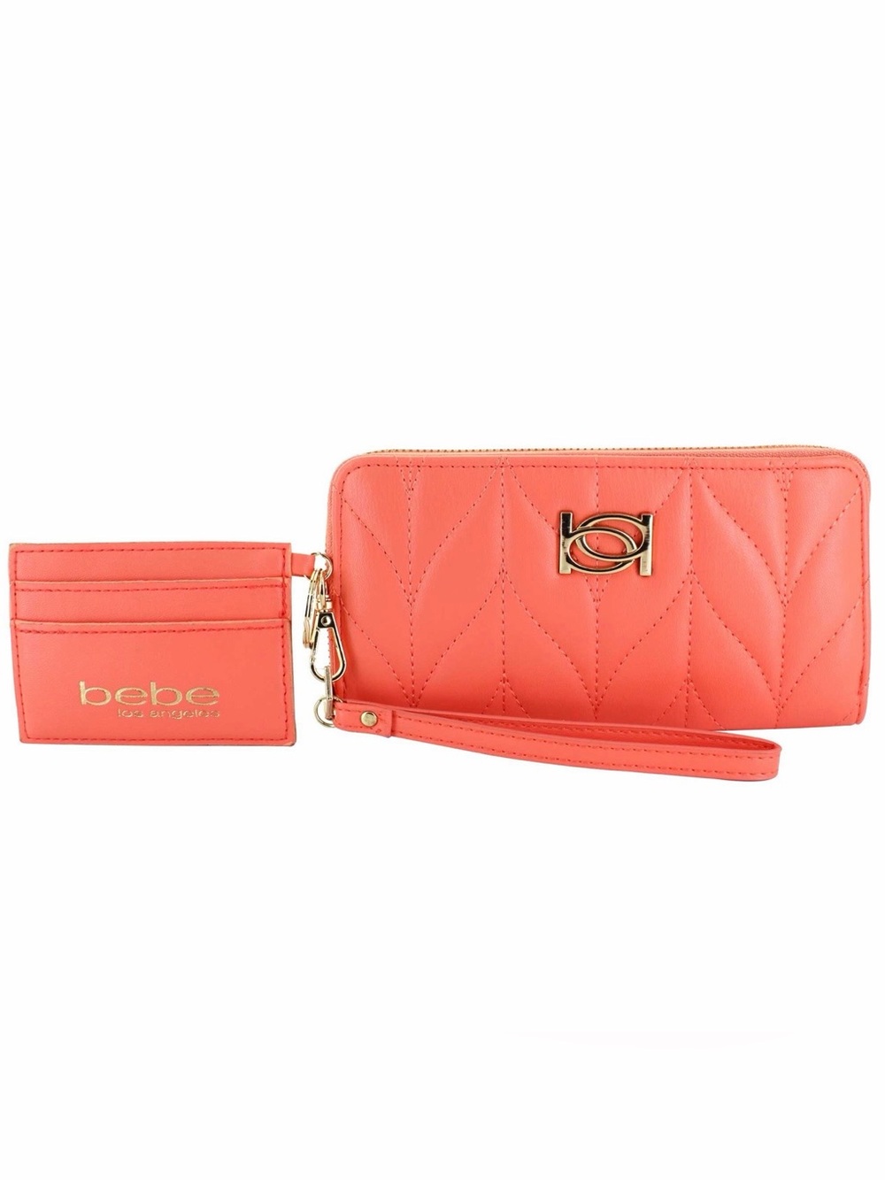 bebe Josia Wallet Wristlet with Clip-on Card Holder in Coral Brand New with Tag